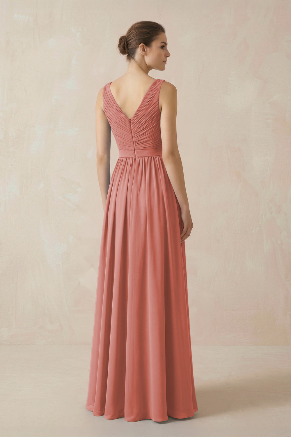 A-Line V-Neck Pleated Chiffon Bridesmaid Dress in Mulberry