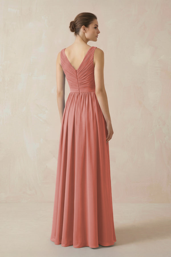 Mulberry A-Line V-Neck Pleated Chiffon Bridesmaid Dress (2) | KISSBRIDAL
