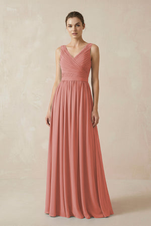 Mulberry A-Line V-Neck Pleated Chiffon Bridesmaid Dress | KISSBRIDAL