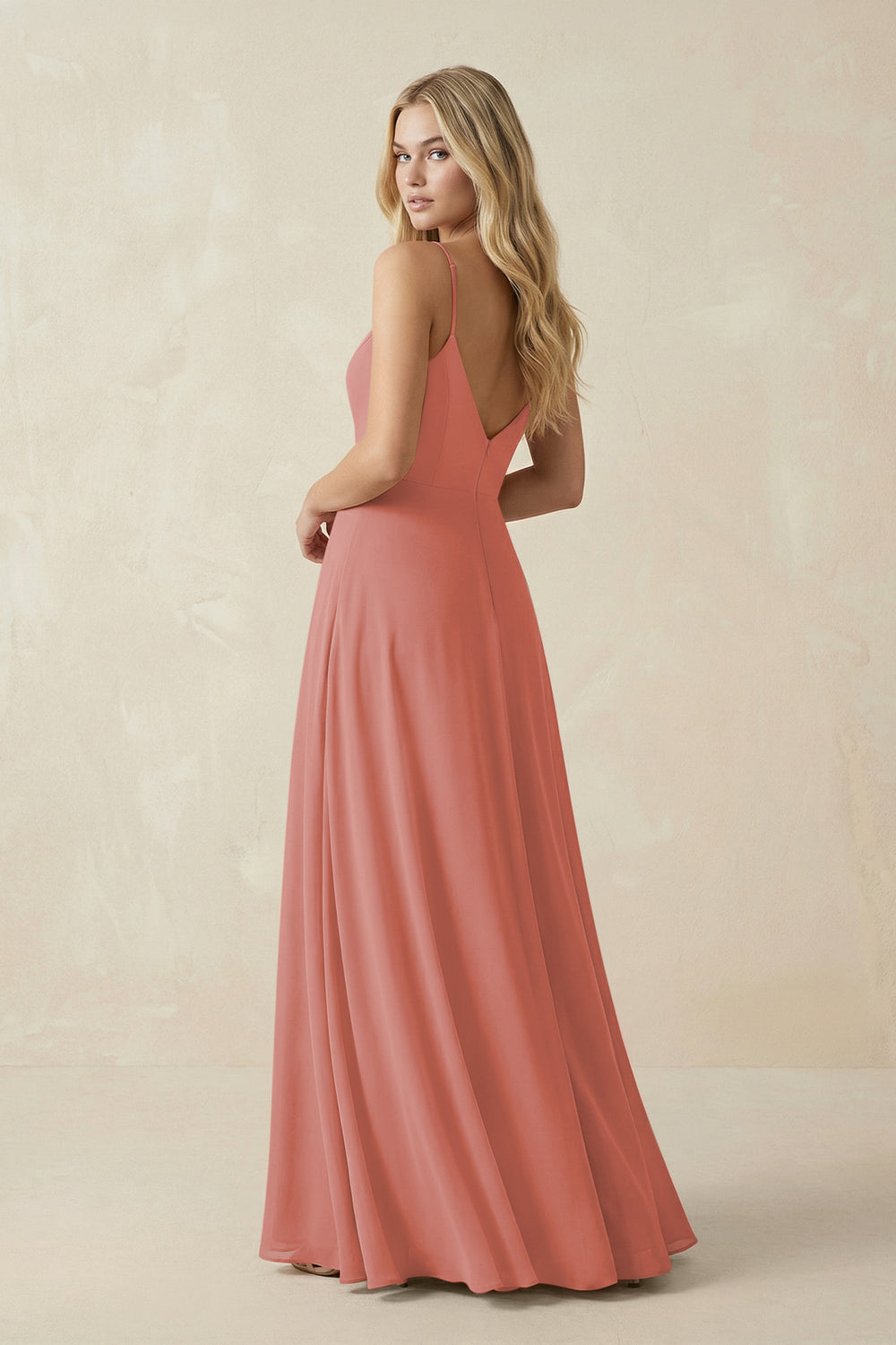 Cami Strap A-Line Chiffon Bridesmaid Dress with Slit in Mulberry
