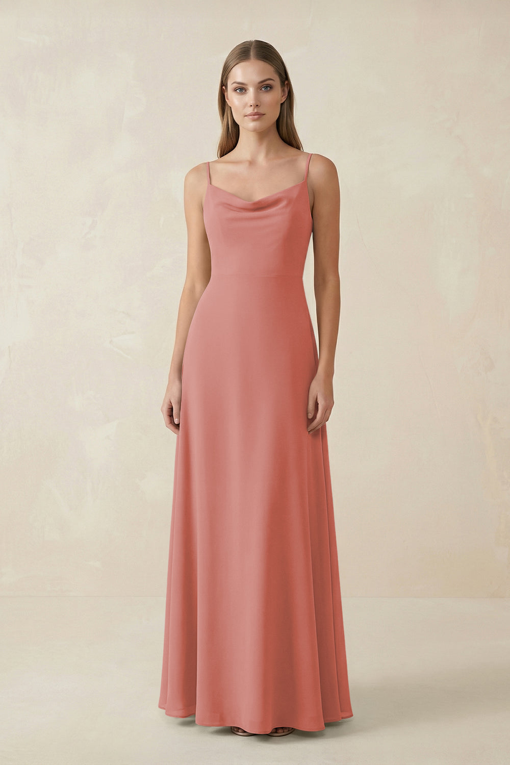 Cami Strap A-Line Chiffon Bridesmaid Dress in Mulberry