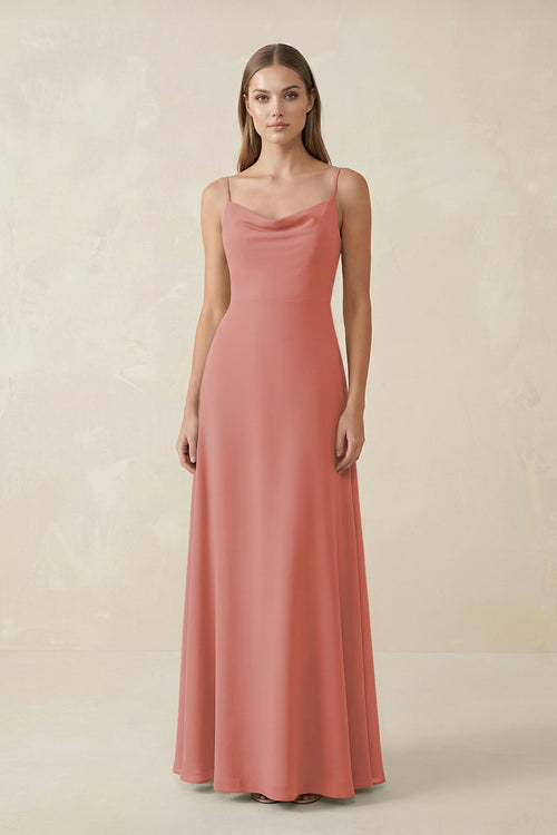 Mulberry Cami Strap A-Line Chiffon Bridesmaid Dress | KISSBRIDAL