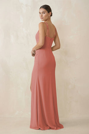 Mulberry Cami Strap Chiffon Sheath Bridesmaid Gown (2) | KISSBRIDAL