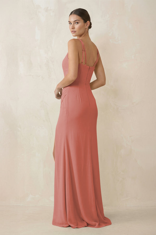 Mulberry Cami Strap Chiffon Sheath Bridesmaid Gown (2) | KISSBRIDAL