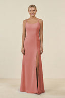 Mulberry Cami Strap Chiffon Sheath Bridesmaid Gown | KISSBRIDAL