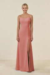 Mulberry Cami Strap Chiffon Sheath Bridesmaid Gown | KISSBRIDAL