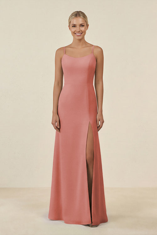 Mulberry Cami Strap Chiffon Sheath Bridesmaid Gown | KISSBRIDAL