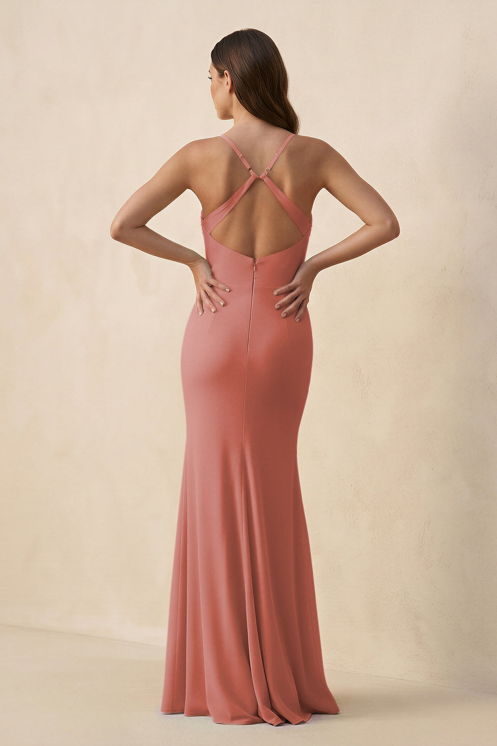 Cami Strap Sheath Chiffon Bridesmaid Dress with Slit in Mulberry