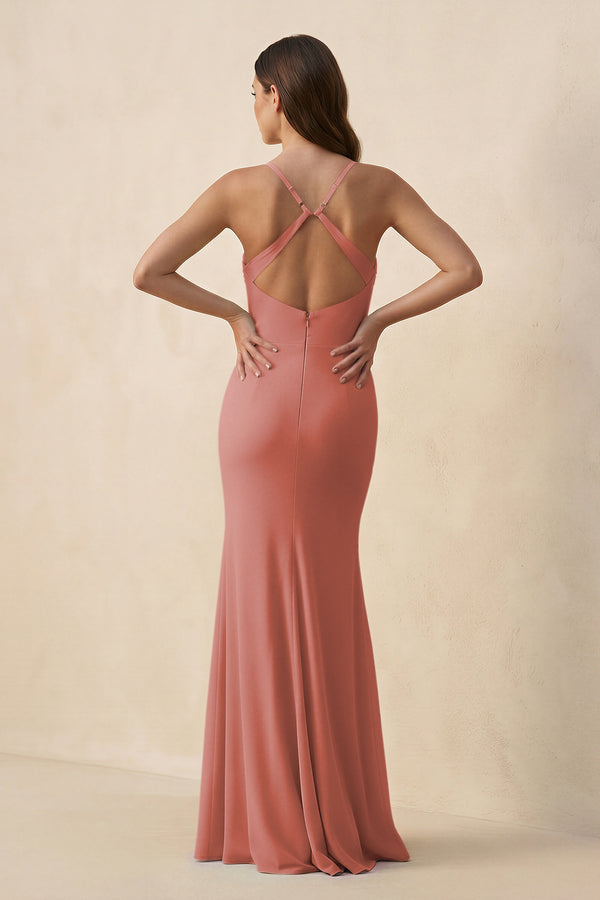 Mulberry Cami Strap Sheath Chiffon Bridesmaid Dress with Slit (2) | KISSBRIDAL