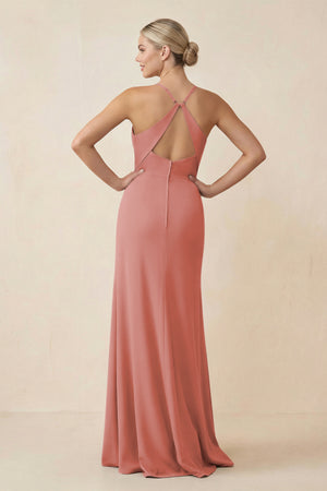 Mulberry Cami Strap Sheath Ruched Bridesmaid Dress With Slit (2) | KISSBRIDAL