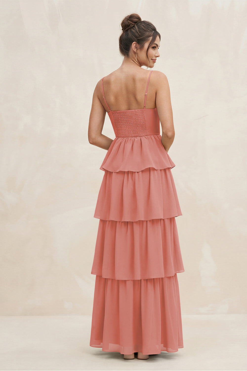 Cami Strap Tiered A-Line Chiffon Bridesmaid Dress in Mulberry