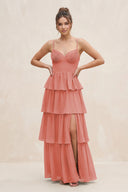 Mulberry Cami Strap Tiered A-Line Chiffon Bridesmaid Dress | KISSBRIDAL