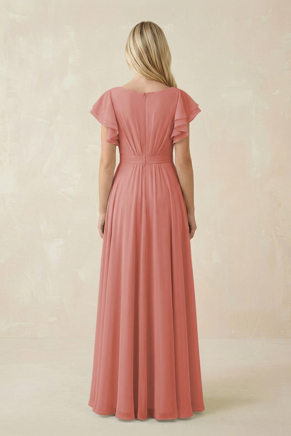 Cap Sleeve Ruffled A-Line Chiffon Bridesmaid Dress in Mulberry