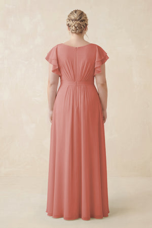 Mulberry Cap Sleeve Ruffled A-Line Chiffon Bridesmaid Dress (2) | KISSBRIDAL