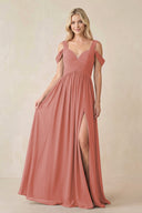 Mulberry Chiffon A-Line Bridesmaid Dress with Slit | KISSBRIDAL