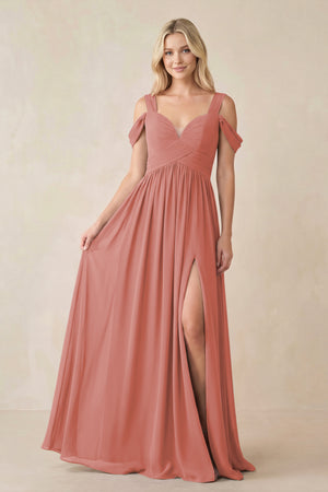 Mulberry Chiffon A-Line Bridesmaid Dress with Slit | KISSBRIDAL