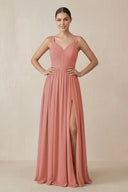 Mulberry Chiffon A-Line Pleated Bridesmaid Dress | KISSBRIDAL