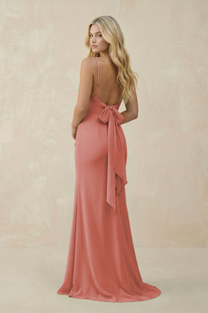 Mulberry Cowl Neck Sheath Chiffon Bridesmaid Dress with Corset (2) | KISSBRIDAL