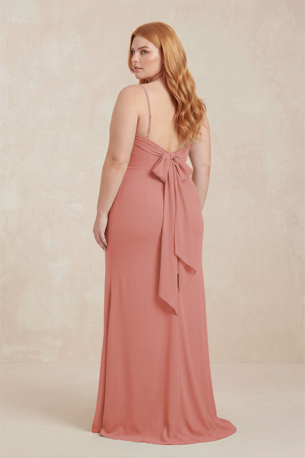 Mulberry Cowl Neck Sheath Chiffon Bridesmaid Dress with Corset (2) | KISSBRIDAL