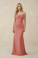 Mulberry Cowl Neck Sheath Chiffon Bridesmaid Dress with Corset | KISSBRIDAL
