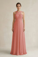 Mulberry Cross Halter Chiffon A-Line Pleated Bridesmaid Dress | KISSBRIDAL