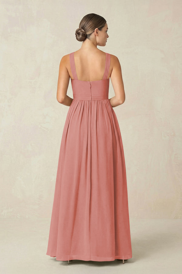 Mulberry Cross Halter Neck Chiffon A-Line Bridesmaid Dress With Slit (2) | KISSBRIDAL