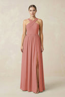 Mulberry Cross Halter Neck Chiffon A-Line Bridesmaid Dress With Slit | KISSBRIDAL