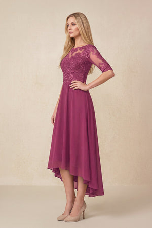 Mulberry Embroidered A-Line Chiffon Midi Mother of the Bride Dress with Sleeves (3) | KISSBRIDAL