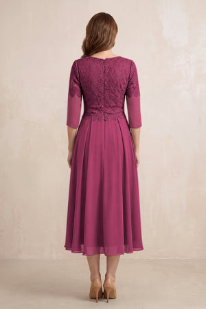 Mulberry Embroidered Chiffon A-Line Midi Mother of the Bride Dress (2) | KISSBRIDAL