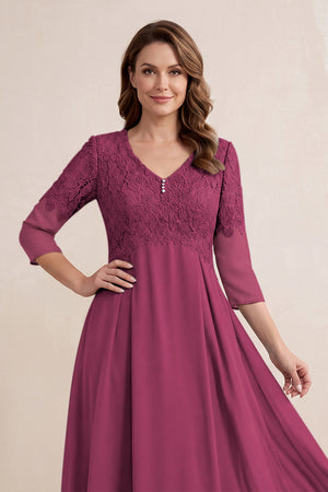 Mulberry Embroidered Chiffon A-Line Midi Mother of the Bride Dress (3) | KISSBRIDAL