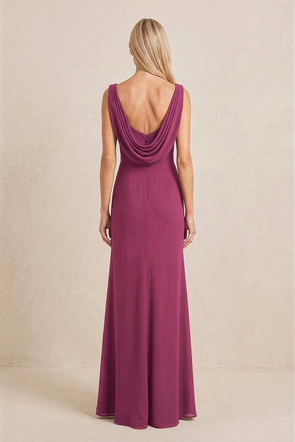 Mulberry Embroidered Cowl Neck Sheath Chiffon Mother of the Bride Dress (2) | KISSBRIDAL