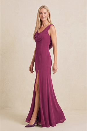 Mulberry Embroidered Cowl Neck Sheath Chiffon Mother of the Bride Dress (3) | KISSBRIDAL