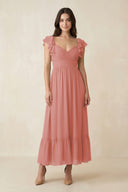 Mulberry Flutter Sleeve Sweetheart A-Line Chiffon Bridesmaid Dress | KISSBRIDAL