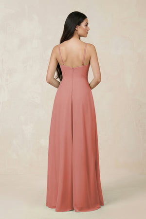 Mulberry Halter Chiffon A-Line Bridesmaid Dress With Slit (2) | KISSBRIDAL