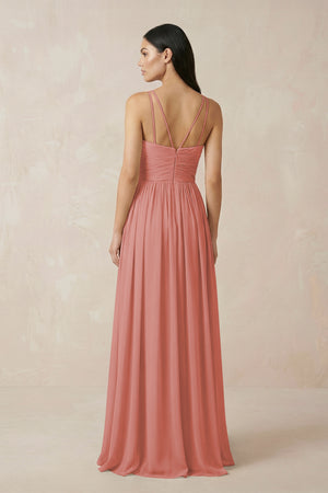 Mulberry Halter Neck A-Line Chiffon Bridesmaid Dress (2) | KISSBRIDAL
