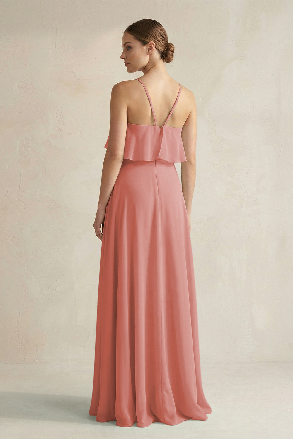 Halter Neck A-Line Chiffon Bridesmaid Dress with Keyhole in Mulberry