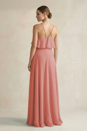 Mulberry Halter Neck A-Line Chiffon Bridesmaid Dress with Keyhole (2) | KISSBRIDAL