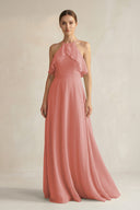 Mulberry Halter Neck A-Line Chiffon Bridesmaid Dress with Keyhole | KISSBRIDAL