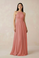 Mulberry Halter Neck A-Line Chiffon Bridesmaid Dress | KISSBRIDAL