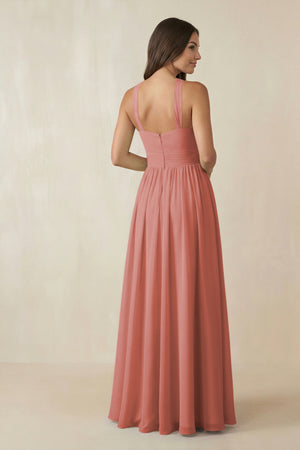 Mulberry Halter Neck Ruched A-Line Chiffon Bridesmaid Dress (2) | KISSBRIDAL