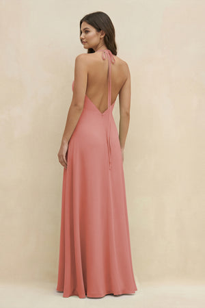 Mulberry Halter Sheath Long Chiffon Bridesmaid Dress (2) | KISSBRIDAL
