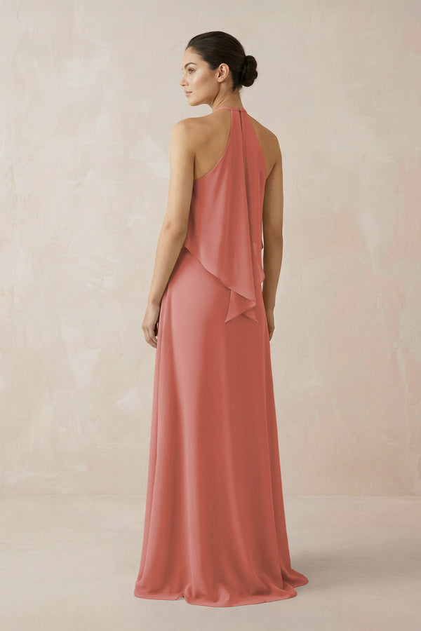 Mulberry Halter Sheath Ruffled Chiffon Bridesmaid Dress (2) | KISSBRIDAL