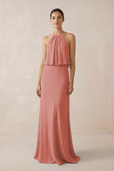 Mulberry Halter Sheath Ruffled Chiffon Bridesmaid Dress | KISSBRIDAL