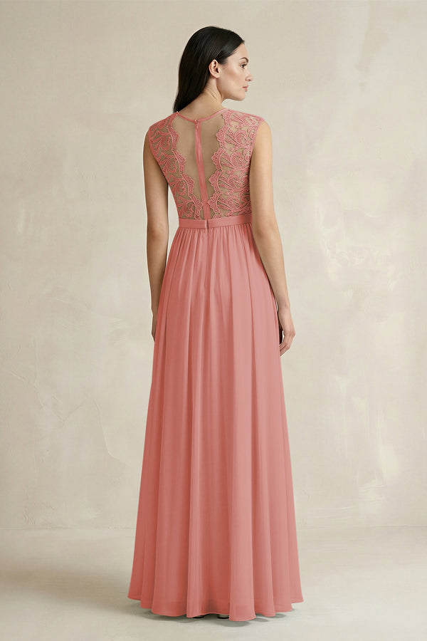 Mulberry Lace Chiffon A-Line Round Neck Bridesmaid Dress (2) | KISSBRIDAL