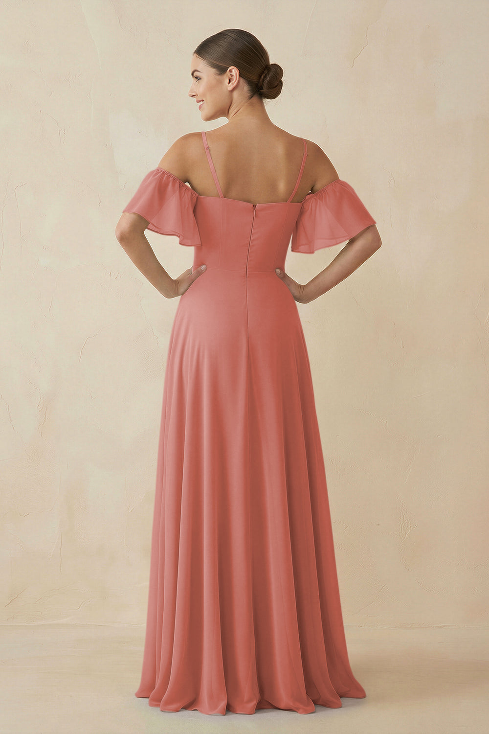 Off-the-Shoulder A-Line Chiffon Bridesmaid Dress in Mulberry