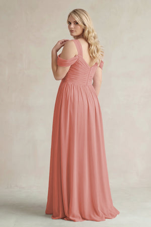Mulberry Off-the-Shoulder A-Line Chiffon Bridesmaid Dress With Slit (2) | KISSBRIDAL