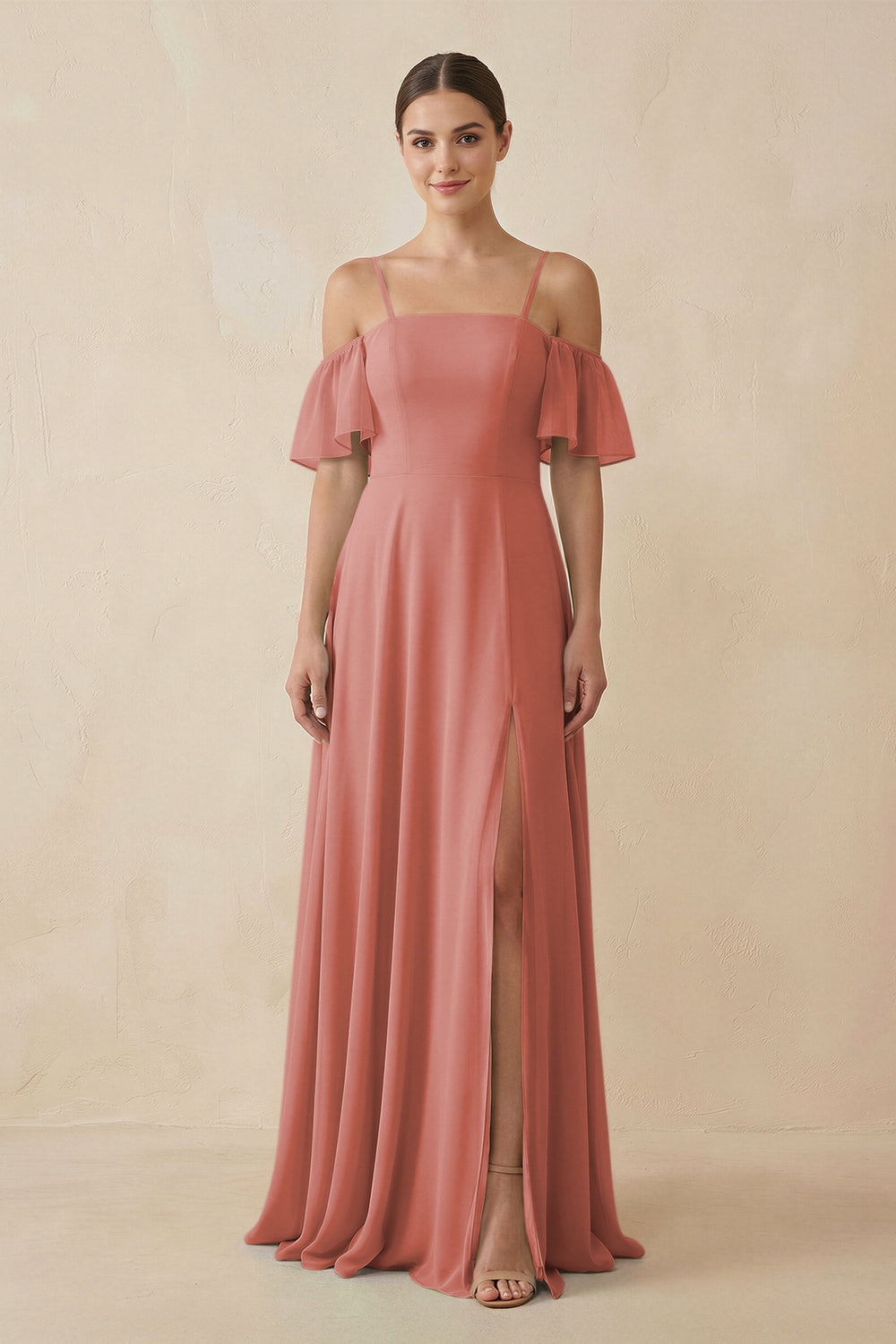 Off-the-Shoulder A-Line Chiffon Bridesmaid Dress in Mulberry