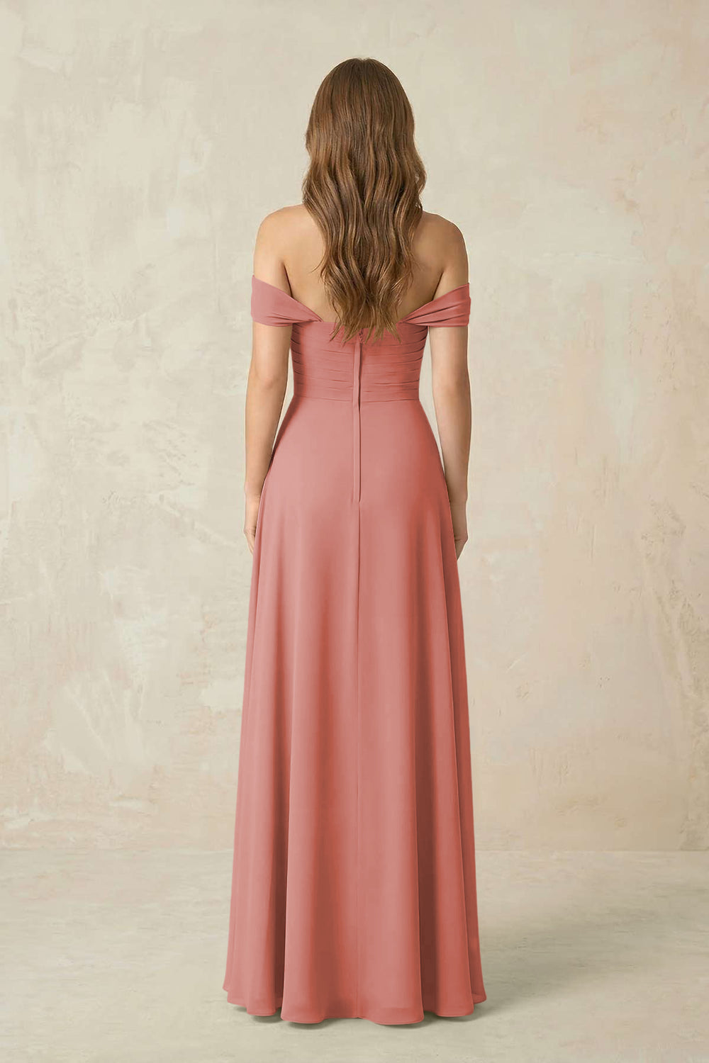 Off-the-Shoulder A-Line Chiffon Pleated Bridesmaid Dress in Mulberry