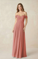Mulberry Off-the-Shoulder A-Line Chiffon Pleated Bridesmaid Dress | KISSBRIDAL