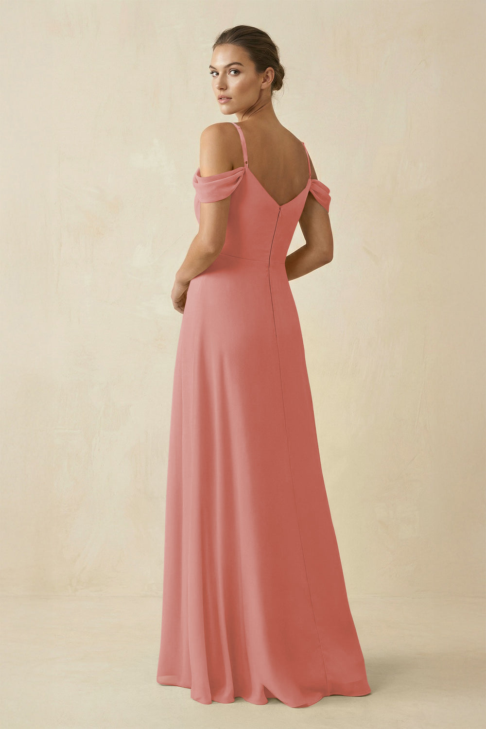 Off-the-Shoulder A-Line Pleated Chiffon Bridesmaid Gown in Mulberry